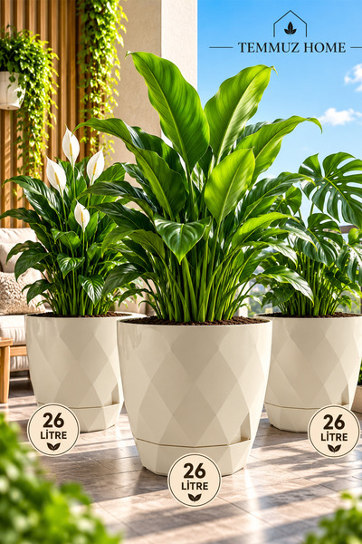 TEMMUZ HOME 26 Litre 3 Adet Prizma Desenli Dekoratif Büyük Boy Tabaklı Plasti...
