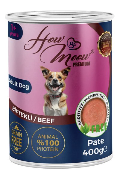 how&meow 12 ADET PATE PARÇA ETLİ YETİŞKİN KÖPEK YAŞ MAMASI BALIKLI 400 gr