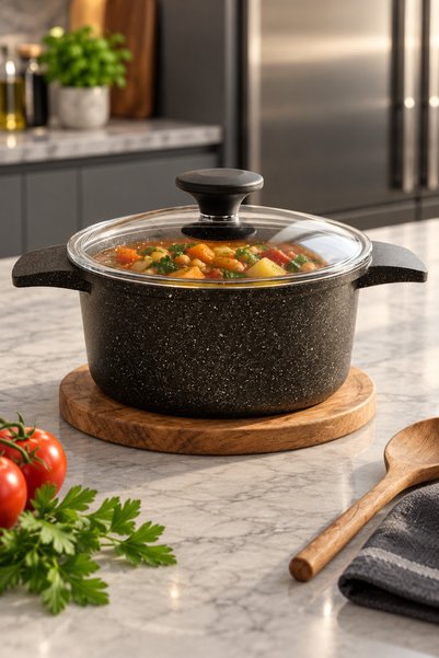 HASCHEF Kristal Döküm Yapışmaz Titanyum Kaplama Derin Tencere 20 Cm