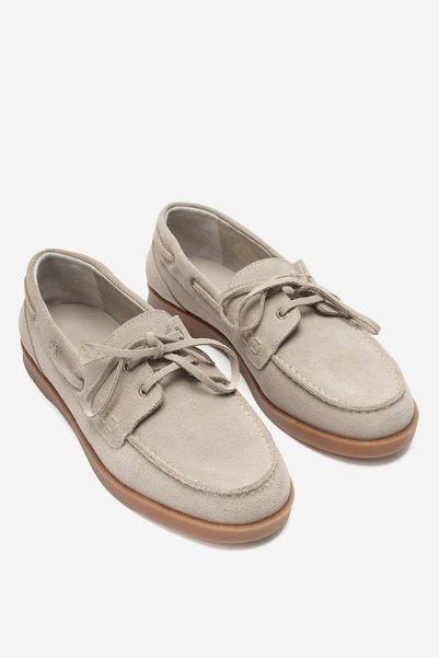 AYLİN DOLAY Kadın Hakiki Deri Bej Süet Kaymaz Tabanlı Bağcıklı Loafer Ayakkab...