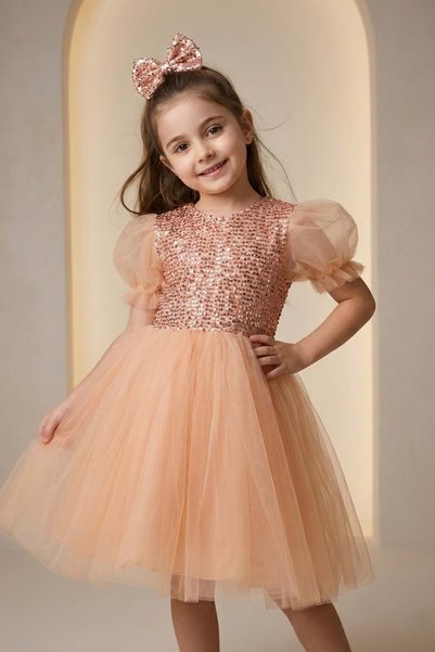 Mnk Baby&Kids فستان توتو بأكمام بالون وترتر للفتيات M00751 SALMON