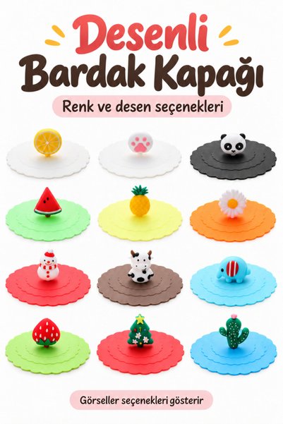 mucit home 1 adet Isı Koruyucu Silikon Bardak Kapağı Karışık desen Kupa Kapağı