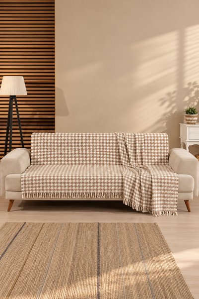 SEVHOME CONCEPT Kaymaz Koltuk Örtüsü %100 Pamuk Terletmez,Kaz Ayağı Desen 170...