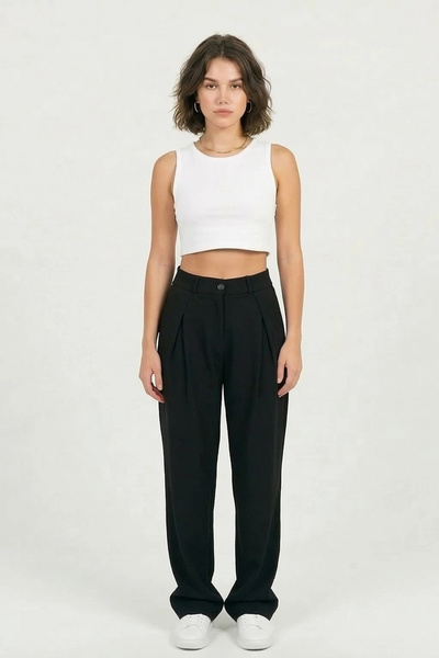 DIANNA Women's High Waist Pleated Detailed Wide-Leg Fabric Trousers