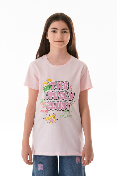 Fulla Moda 100% Cotton Text Printed Crew Neck Girl's T-Shirt