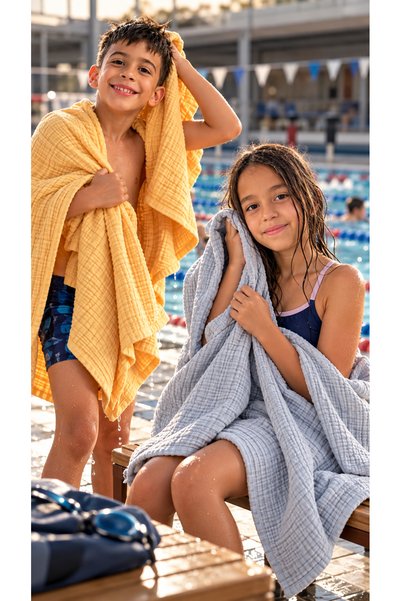 Tara Aura 100% Cotton 4-Layer Muslin Bath Towel and Hair Towel Set - Highly A...