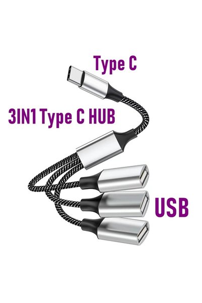 Choice 3 In 1 Type C USB Hub Extensions Type C Male to 4 USB Female Cable Spl...