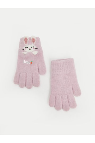 LC Waikiki Özmarka New Season Pink-Embroidered Knit Gloves for Girls
