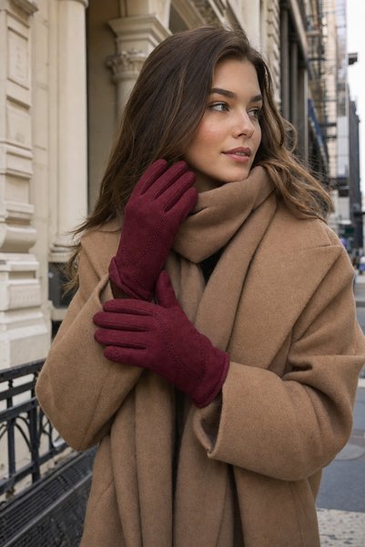 Axesoire 16048 Süet Bordo Eldiven