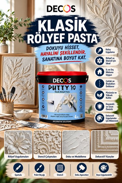 DECOS Putty 10 - Klasik Rölyef Pasta 1,5 kg / 4 kg / 20 kg – Modelleme ve Dok...