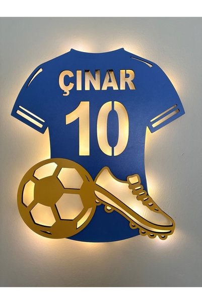 Runc Design Kişiye Özel LED Işıklı Futbolcu Forma Duvar Dekoru – İsimli Ahşap...