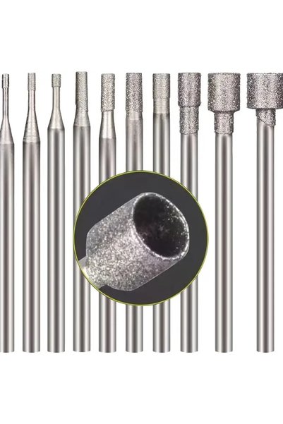 Choice 10 Pcs Hollow Cup Shape Diamond Burr Set, 3/32 Inch Shank Stone Carvin...