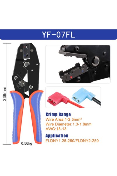 Choice YF-07FL Flag Terminal Crimping Tools L-Shaped Insulated/Non-Insulated ...