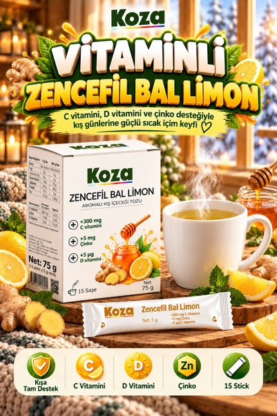 Koza Kışa Güçlü Destek C ve D Vitaminli Zencefil Bal Limon Kış Çayı C Vitamin...