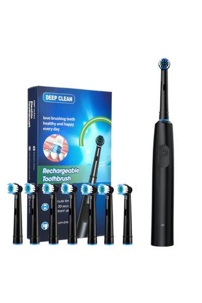 choice2 Black 8pcs heads Electric Toothbrush Rotary Rechargeable Teeth Cleane...