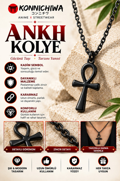 FG KONNİCHİWA HAÇ ISTAVROZ NIL KEY STEEL PENDANT WITH HAIR ICON MOUNT