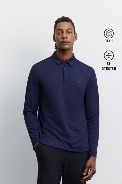 Avva Tricou pentru bărbați, albastru marin, cu guler polo, cu nasturi, din țe...