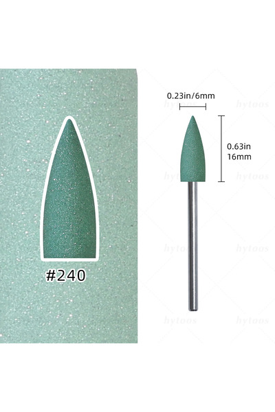Choice4 Green HYTOOS 6*16mm Cone Silicone Nail Drill Bits 3/32" Pedicure Poli...