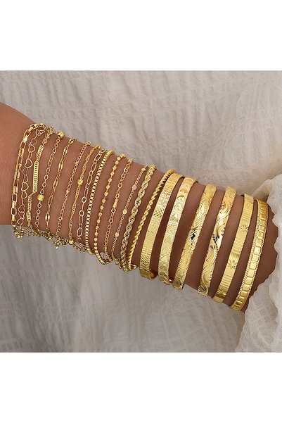 Choice AYA6606701 20 Pcs Fashion Gold Color Minimalist Bangle Bracele Set Vin...