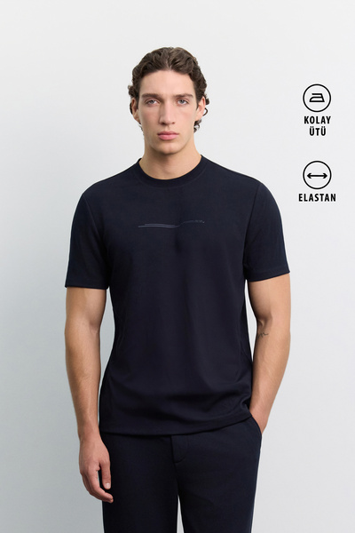 Avva Tricou pentru bărbați, albastru marin, cu gât crew, cu imprimeu din cauc...