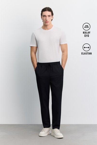 Avva Erkek Lacivert Beli Lastikli Bağcıklı Kolay Ütülenen Relaxed Fit Jogger ...
