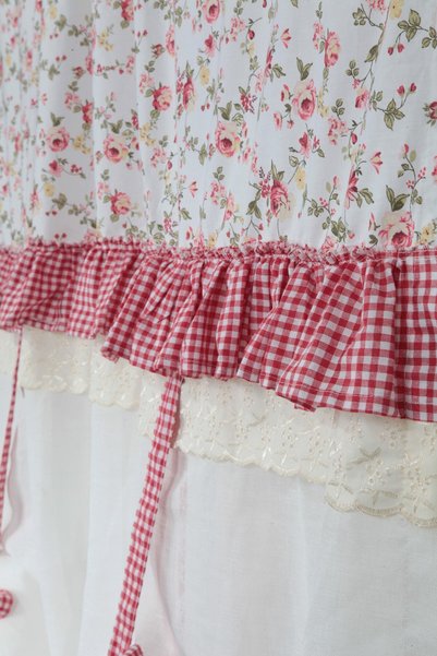 cotton maison Potlu Tül Perde Provence Fırfırlı Rose