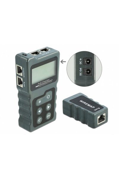 DELOCK Tester cablu RJ45 / PoE / DC cu LCD, 63110