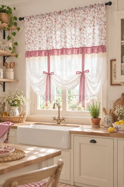 cotton maison Potlu Tül Perde Provence Fırfırlı Rose