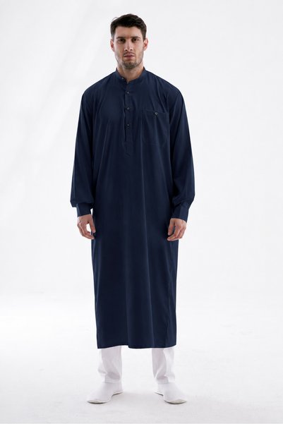 Beratnur Men's Hajj Umrah Clothing Cellabiye Fistan Set - Navy Blue