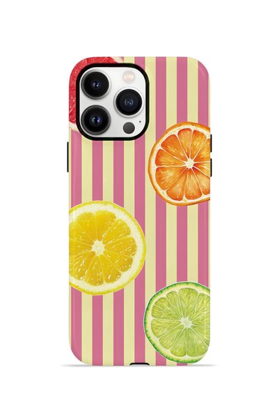 PiyasaSepeti حافظة آيفون 14 برو فوريان ذات الطبقة المزدوجة Citrus Fiesta Stripe