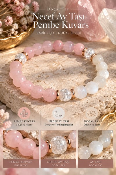 NBS Beautiful Naturel Stones Aşk,Mutluluk Mıknatısı Doğal Taş Bileklik ( Pemb...