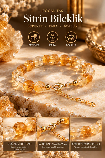 NBS Beautiful Naturel Stones Money Stone Citrine Bracelet Gold Plated Natural...