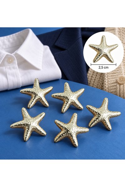 İMREN AKSESUAR Star Model Gold Color Button, (Coat, Jacket, Vest, Dress Set o...