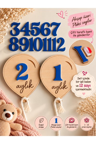 Boncukafası Baby Memory Cards 12 Months Wooden Plexiglass Design Newborn Phot...