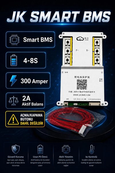 BMS JK Smart 4-8S 300A Bluetooth Akıllı Batarya Koruma Kartı