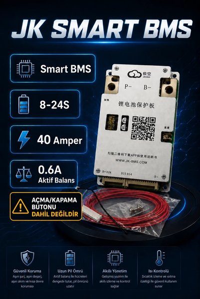 BMS JK Smart 8-24S 40A Bluetooth Akıllı Batarya Koruma Kartı