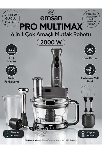 Emsan Pro Multimax 6 in 1 Çok Amaçlı Mutfak Robotu Space Gray 2000 W