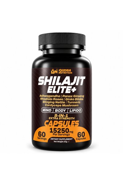 Qudra Nutrition Shilajit Elite+ 8-in-1 Herbal Capsules with Ginseng & Ginkgo,...