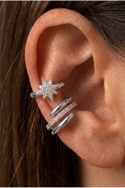AURRARİ 2'li Gümüş Renk Kuzey Yıldızı Sarmal Earcuff CUFF