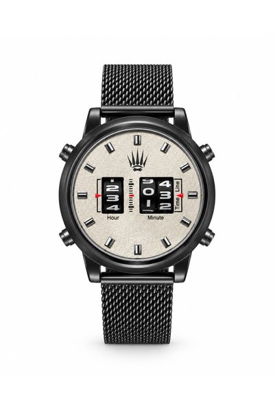 WATCHOFROYAL Roller Design Black-White Steel Mesh Kol Saati