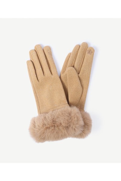 Yargıcı Fur Detailed Fabric Gloves
