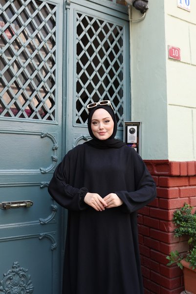 Berel Moda Tesettür İkili Takım Siyah Elif Giy Çık Oversize Yarasa Kol Tunik Pantolon