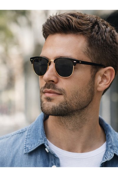 Révano Premium Retro Half-Rim Sunglasses for Men | UV Protection | Lightweigh...