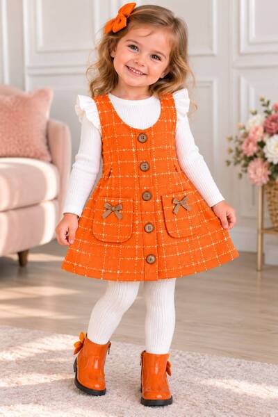 KOZADANKIDS Kız Çocuk Tüvit Jile Elbise Bluzlu İKİLİ TAKIM