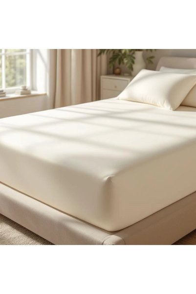 Qua Home Odin 300 TC Pamuk Saten Çift Kişilik Lastikli Çarşaf Ekru