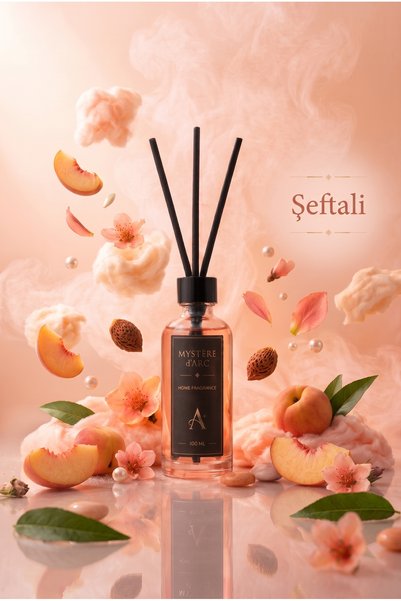 MYSTERE D'ARC Premium Şeftali Kokulu Bambu Çubuklu Oda Kokusu 100 ml Beyaz Şişe