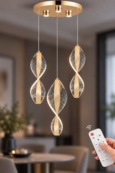 İstanbul Avize Lena 3'Lü Gold 3 Renk Ledli Modern Led Avize