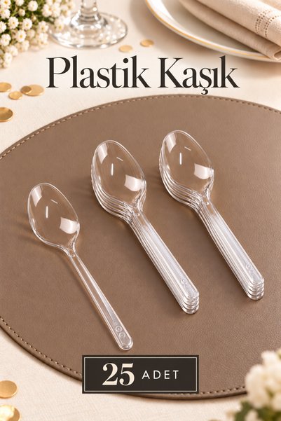 Ezupack 25'li LÜX SERT PLASTİK Şeffaf Kaşık Parti Doğum Günü Sunum Davet Nişa...