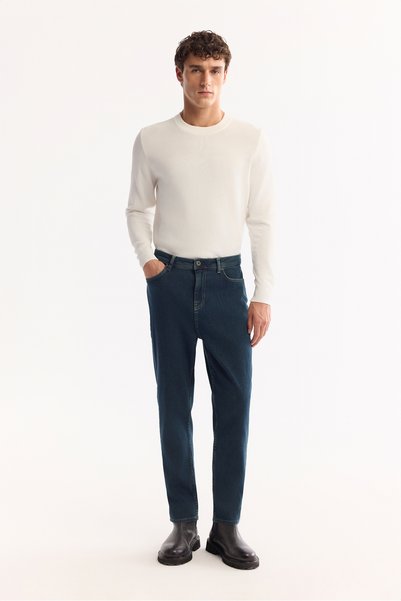 Avva Erkek İndigo Klasik Bel Pamuklu Eskitme Yıkmalı Oslo Carrot Fit Jean Pan...