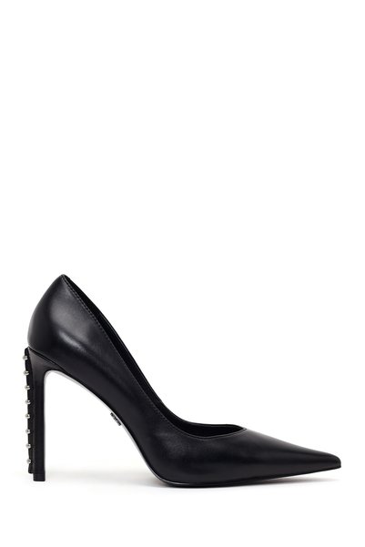 Derimod Women's Black Stone-Embellished High-Heeled Leather Stiletto Af530020Dv
